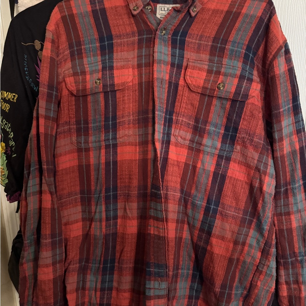 L.L. Bean Men's Red and Blue Plaid Button Down Shirt